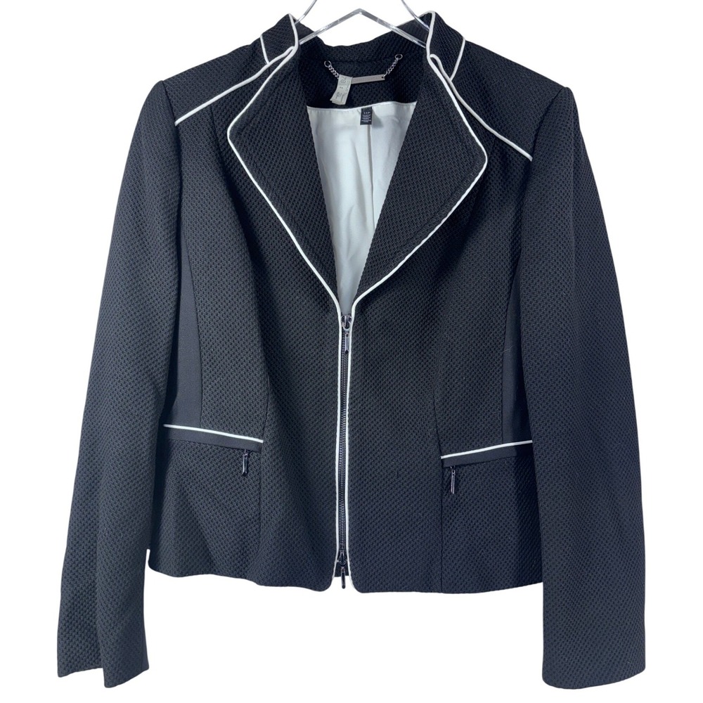 WHBM Womens Full Zip Black White Contrast Career Suit Jacket 14P 379420